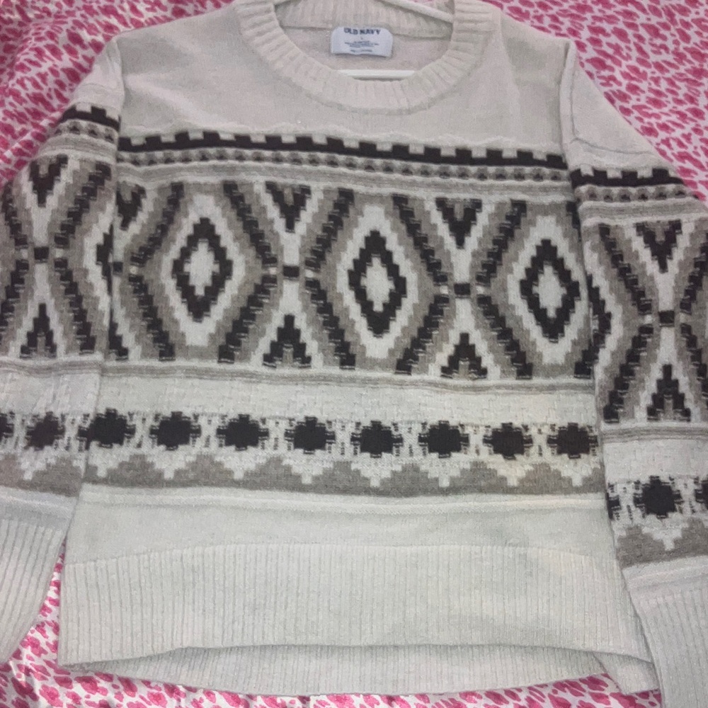 Old Navy Cream and Black Patterned Sweater